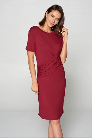 Crew Neck Dress W/Front Drape